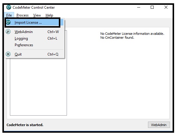 Import License in Codemeter Runtime